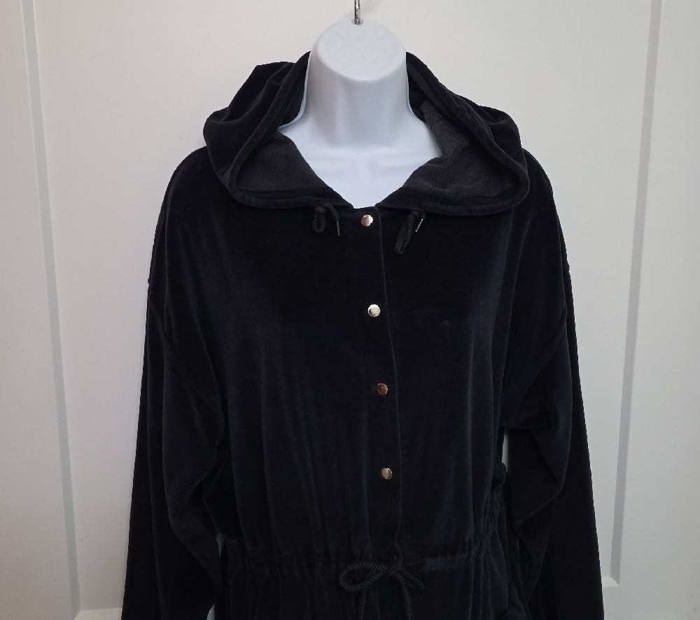 Black Hooded Velvet Drawstring Jacket - Picture 3 of 4
